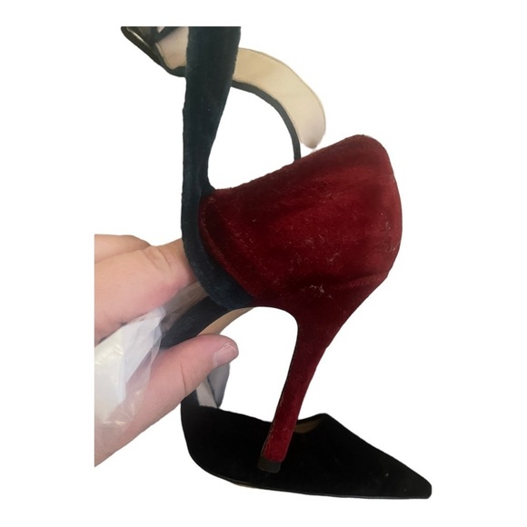 ZARA Teal Burgundy Velvet Ankle Strap Colorblock Heels Size 8 - Picture 10 of 10